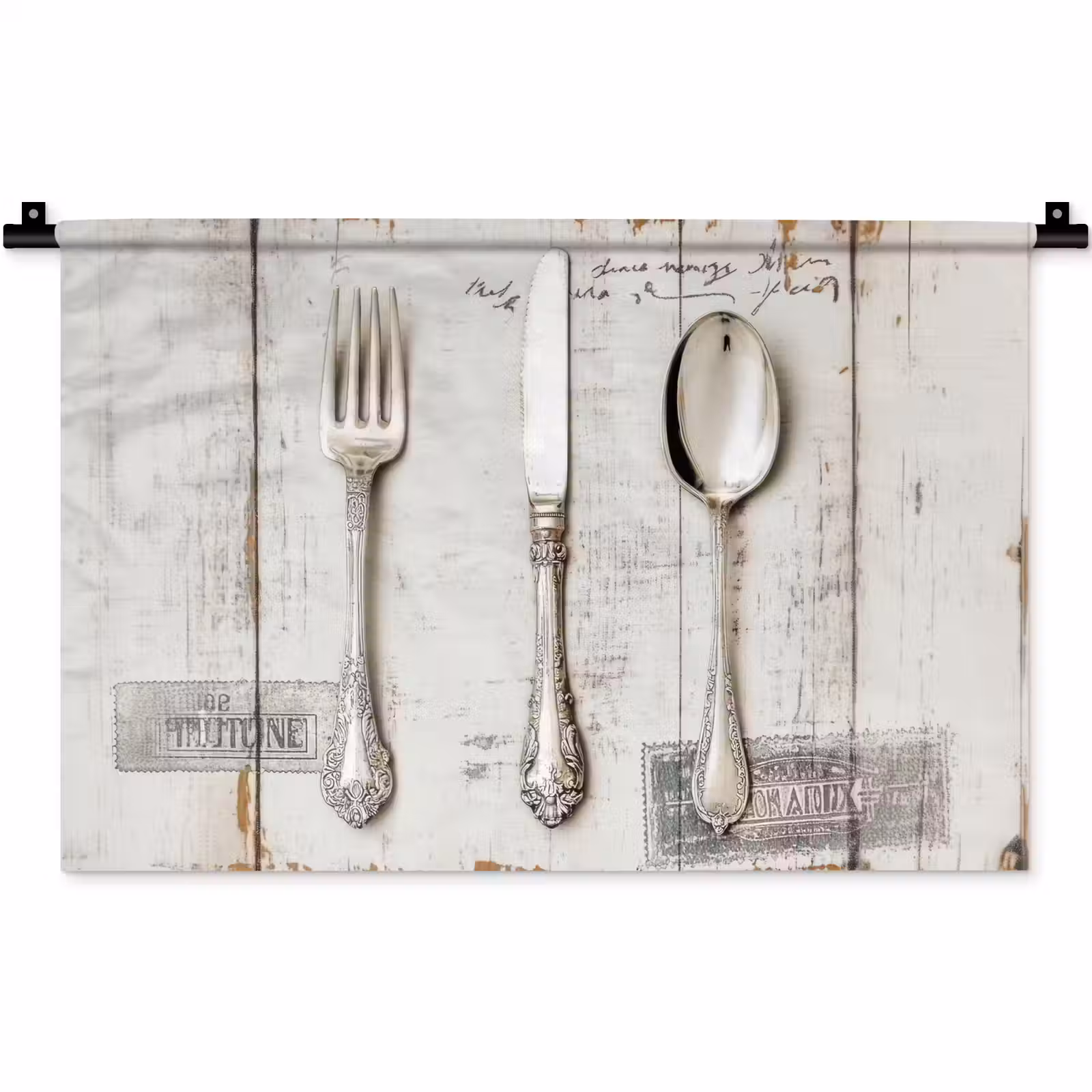 Wandkleed - Zilver - Bestek - Hout — 1