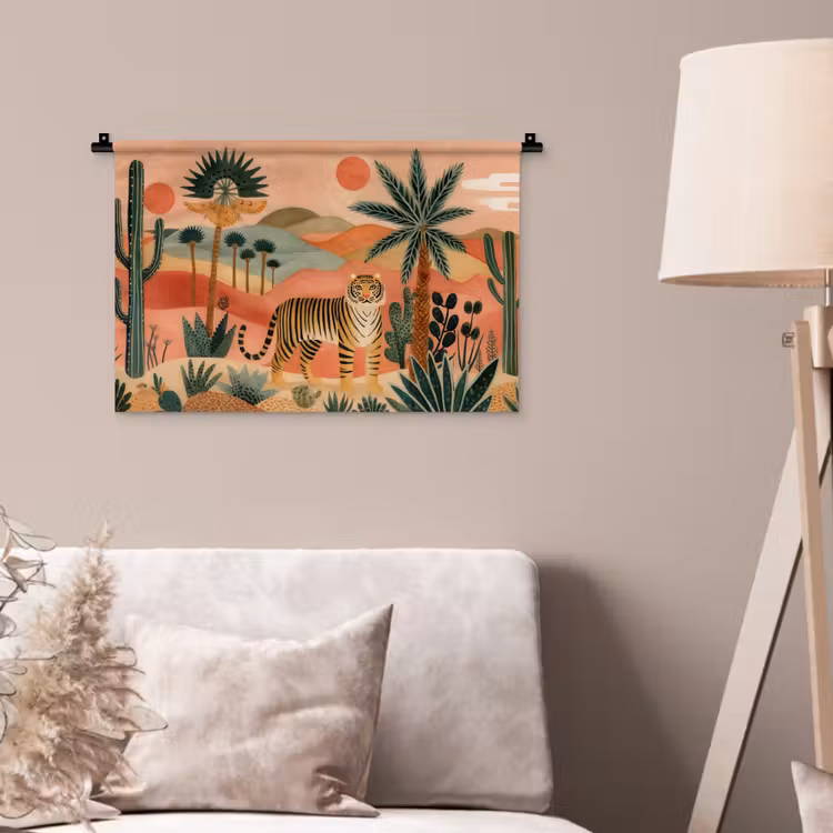 Wandkleed - Tijger - Palmen - Cactus - Oranje — 2
