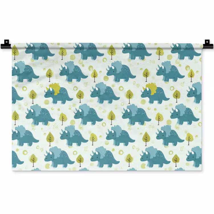 Wandkleed - Triceratop - Blauw - Stippen - Boompjes — 1