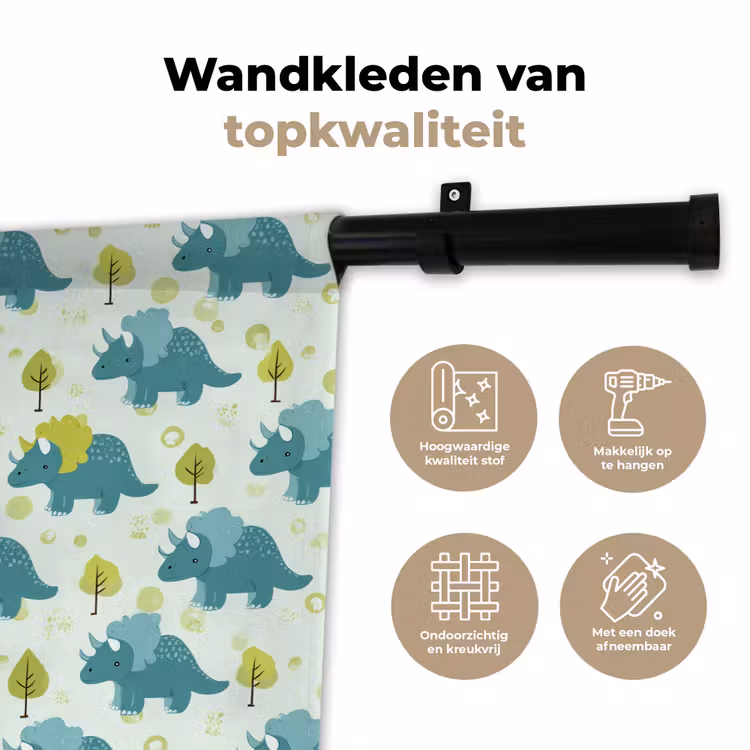 Wandkleed - Triceratop - Blauw - Stippen - Boompjes — 3