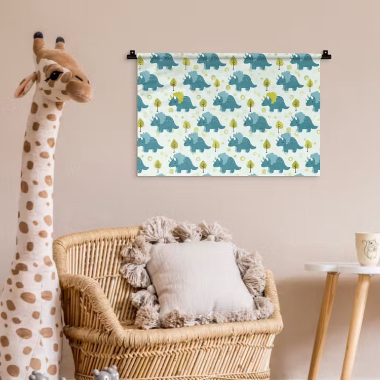 Wandkleed - Triceratop - Blauw - Stippen - Boompjes — 5