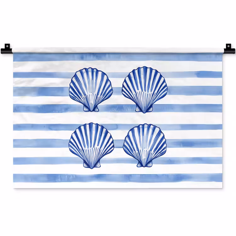 Wandkleed - Vier schelpen - Blauw - Wit - Strepen — 1