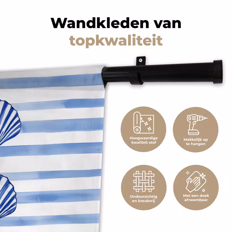 Wandkleed - Vier schelpen - Blauw - Wit - Strepen — 3