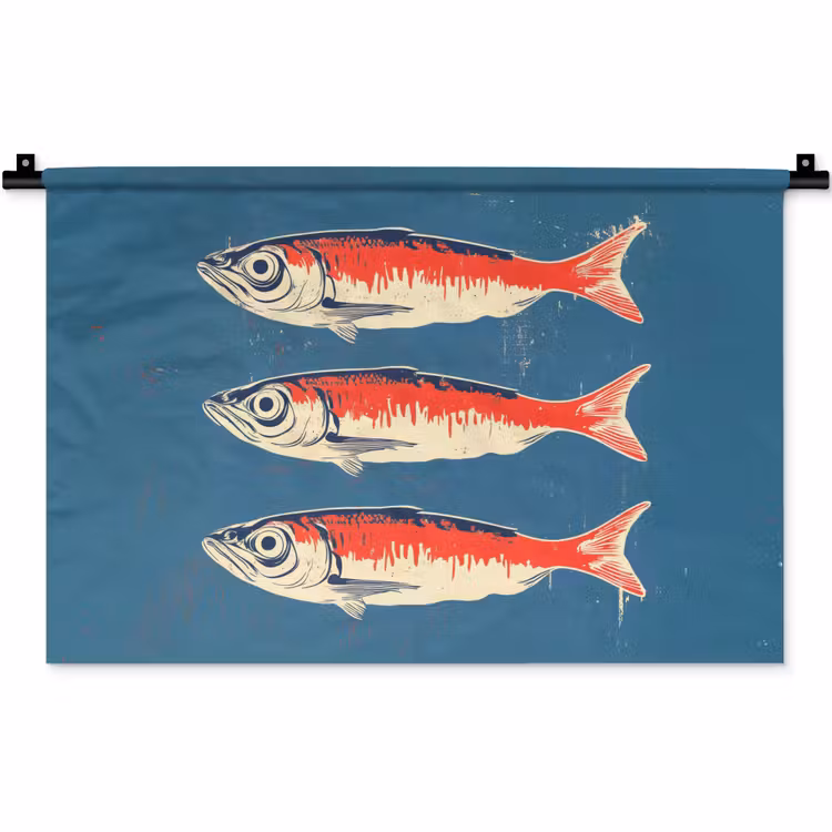 Wandkleed - Vissen - Rood - Blauw — 1