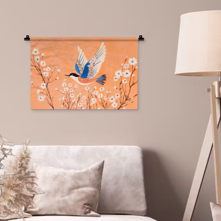 Wandkleed - Vogel - Bloesemtakken - Warm - Kleurrijk — 2