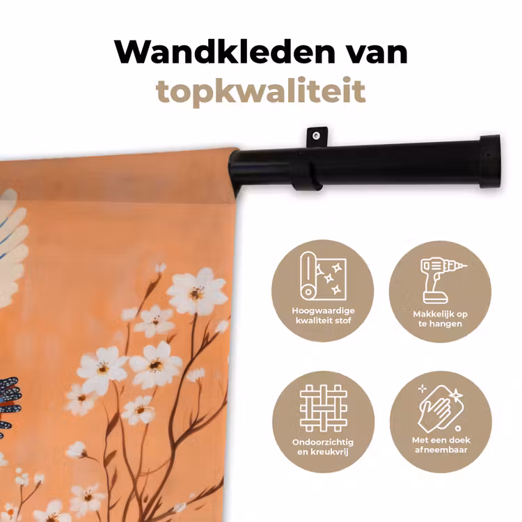 Wandkleed - Vogel - Bloesemtakken - Warm - Kleurrijk — 3