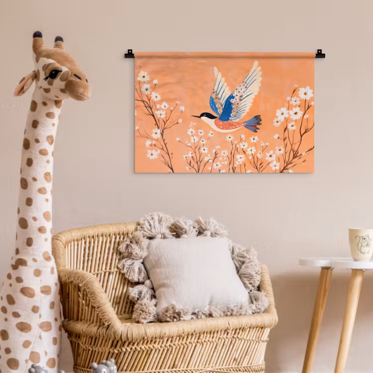 Wandkleed - Vogel - Bloesemtakken - Warm - Kleurrijk — 5