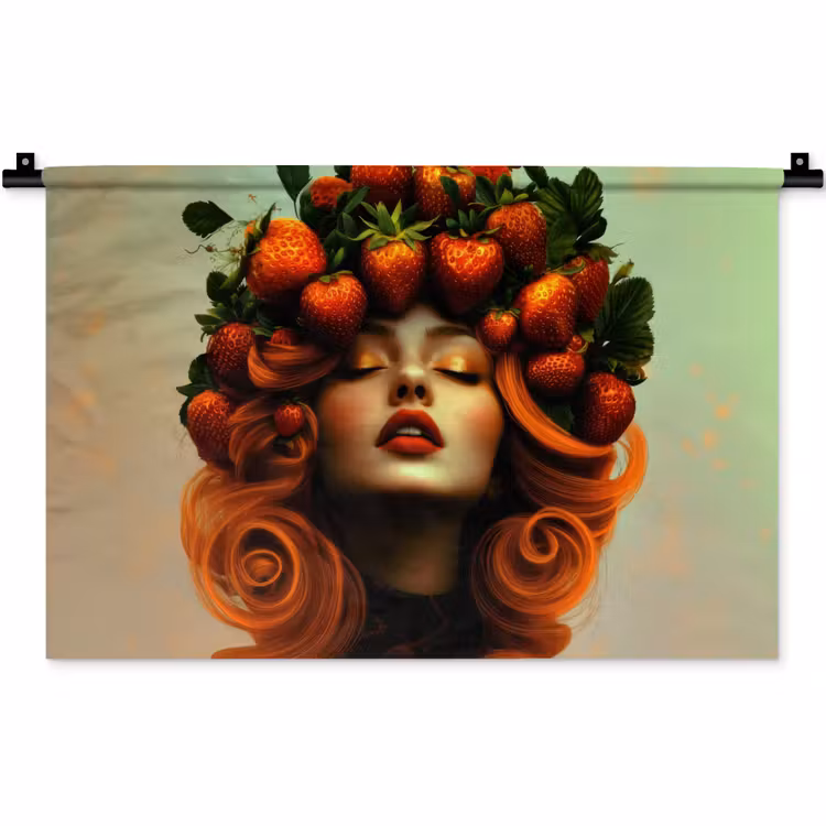 Wandkleed - Vrouw - Aardbeien - Kroon — 1
