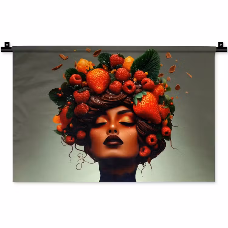 Wandkleed - Vrouw - Chocolade - Frambozen - Aardbeien - Koekjes — 1