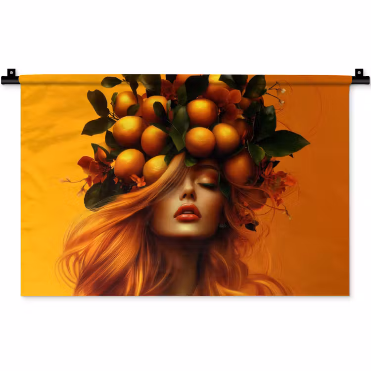 Wandkleed - Vrouw - Citroenen - Bloesem - Geel — 1