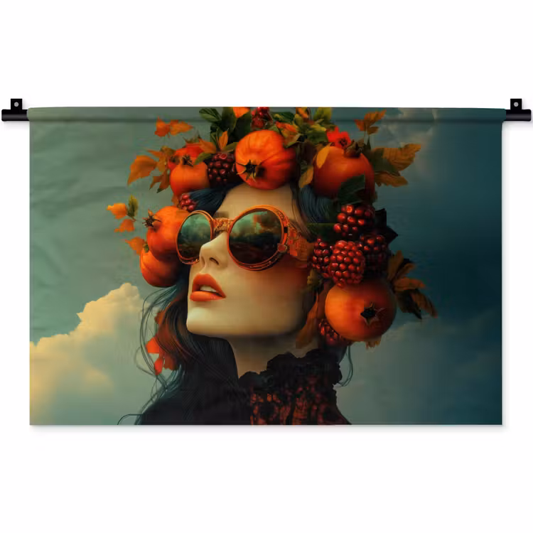 Wandkleed - Vrouw - Granaatappel - Herfst - Zonnebril — 1