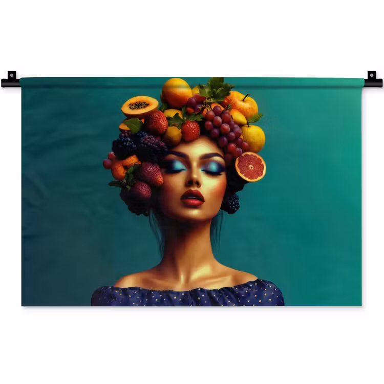 Wandkleed - Vrouw - Hoodtooi - Tropisch - Fruit - Druiven — 1
