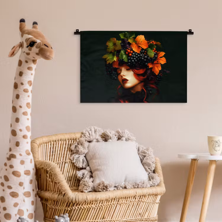 Wandkleed - Vrouw - Rood - Groen - Druiven — 5