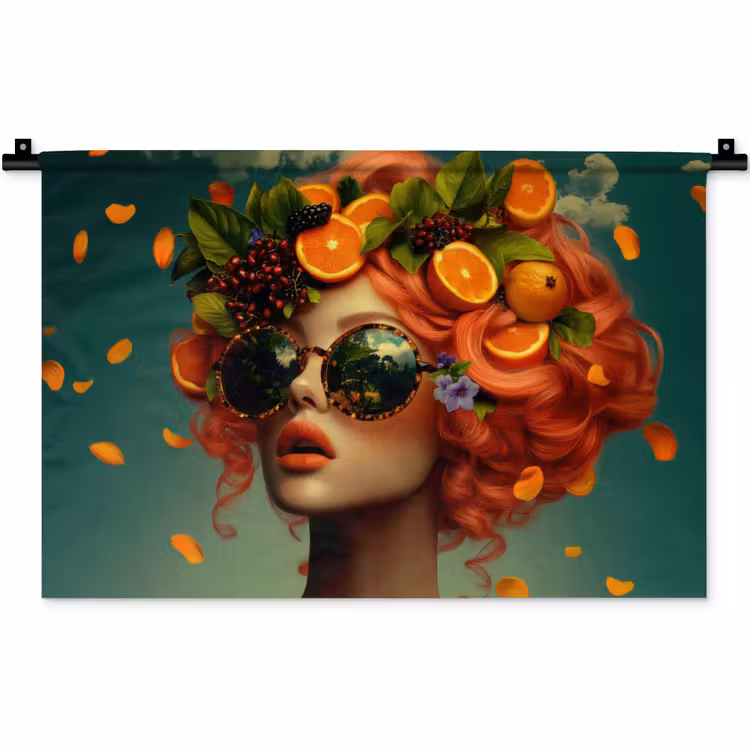 Wandkleed - Vrouw - Sinaasappel - Bessen - Oranje — 1