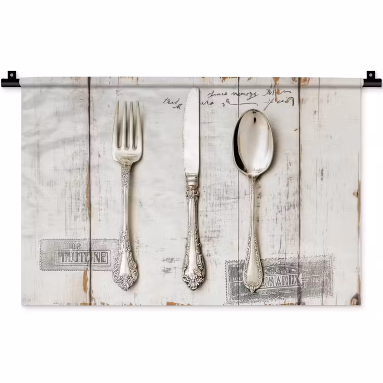 Wandkleed - Zilver - Bestek - Hout — 1