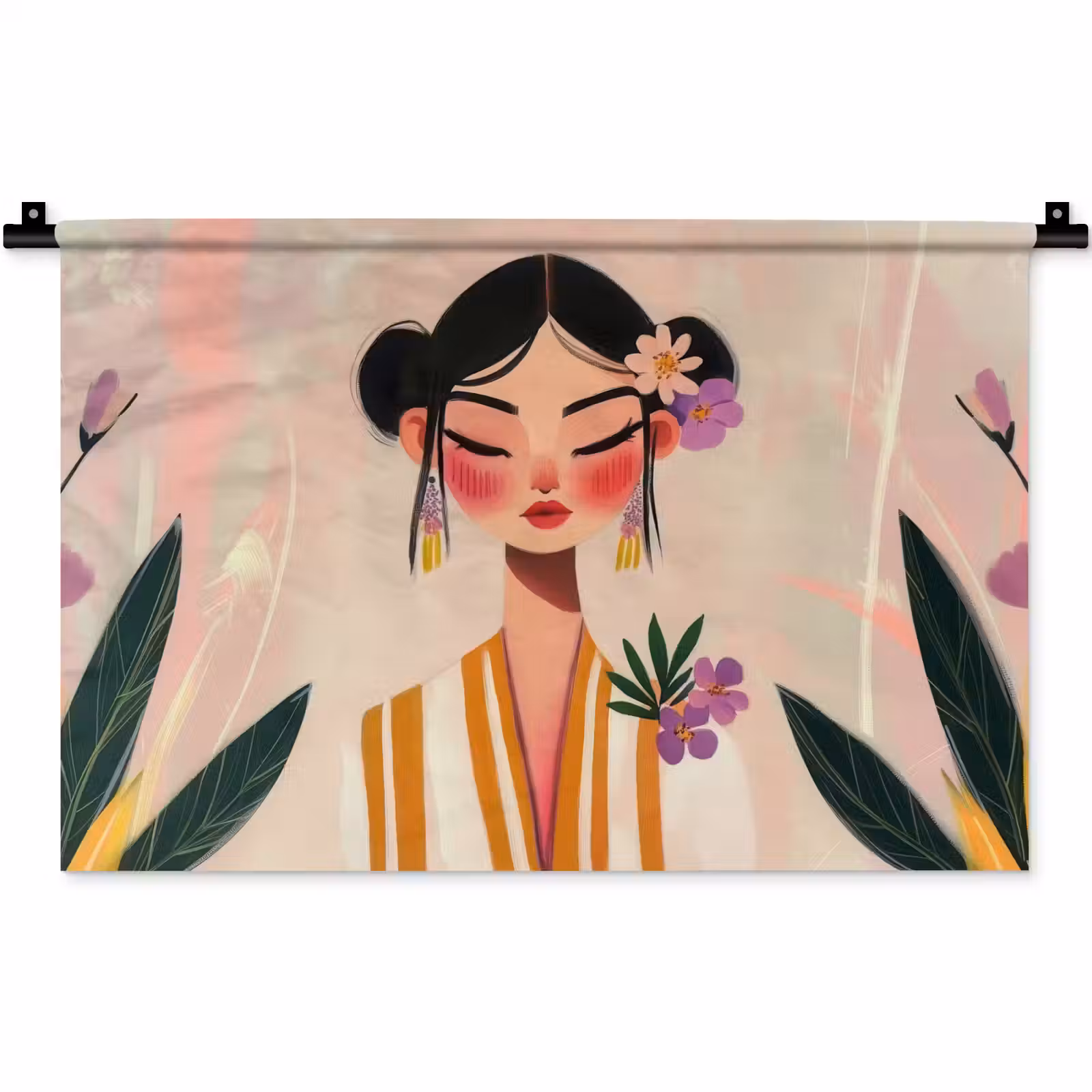 Wandkleed - Vrouw - Bloemen - Pastel — 1
