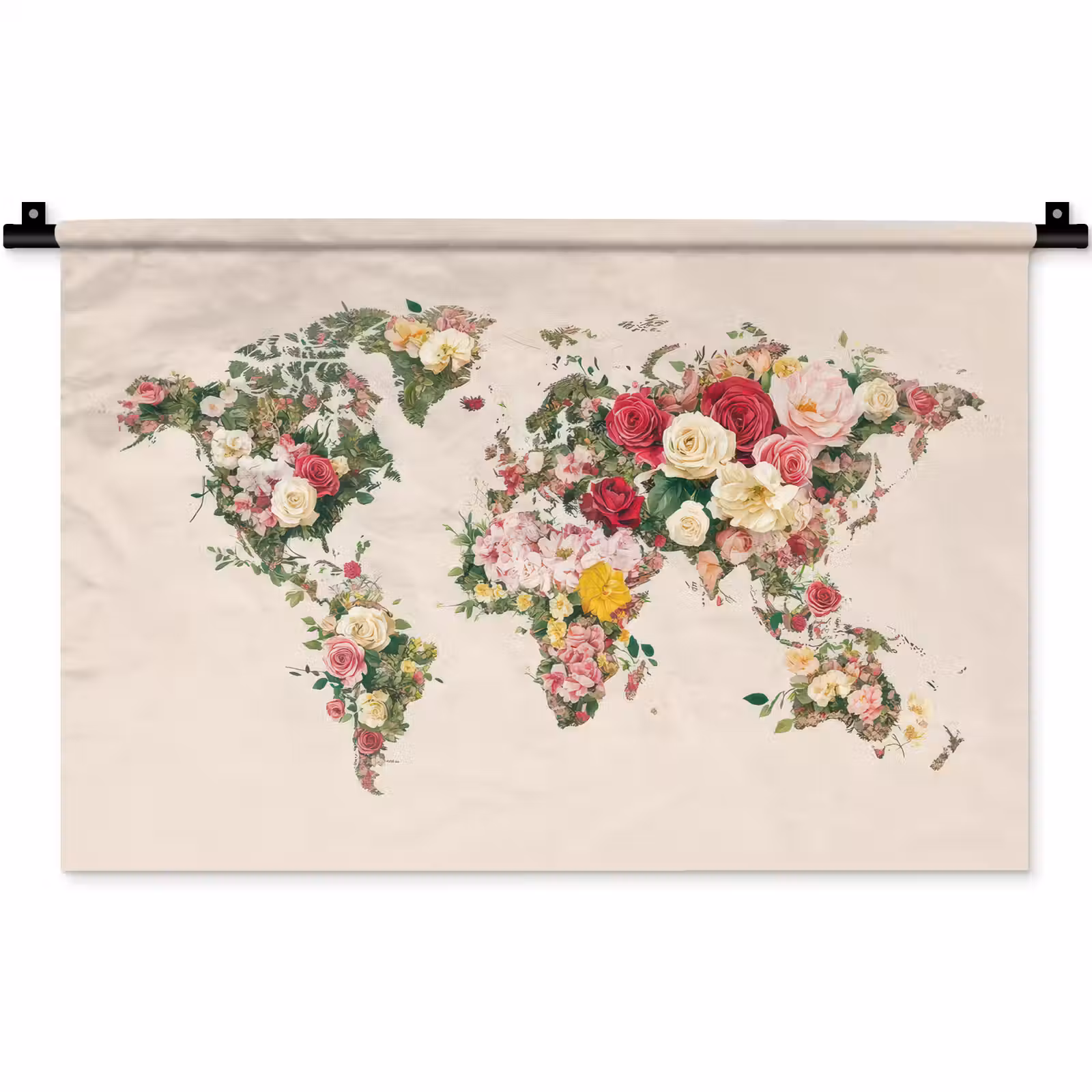 Wandkleed - Wereldkaart - Bloemen - Roze — 1