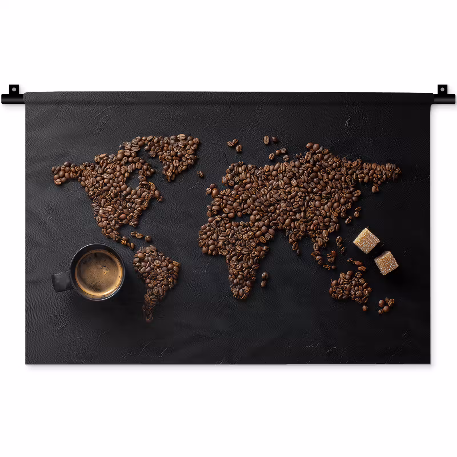 Wandkleed - Wereldkaart - Espresso - Zwart — 1
