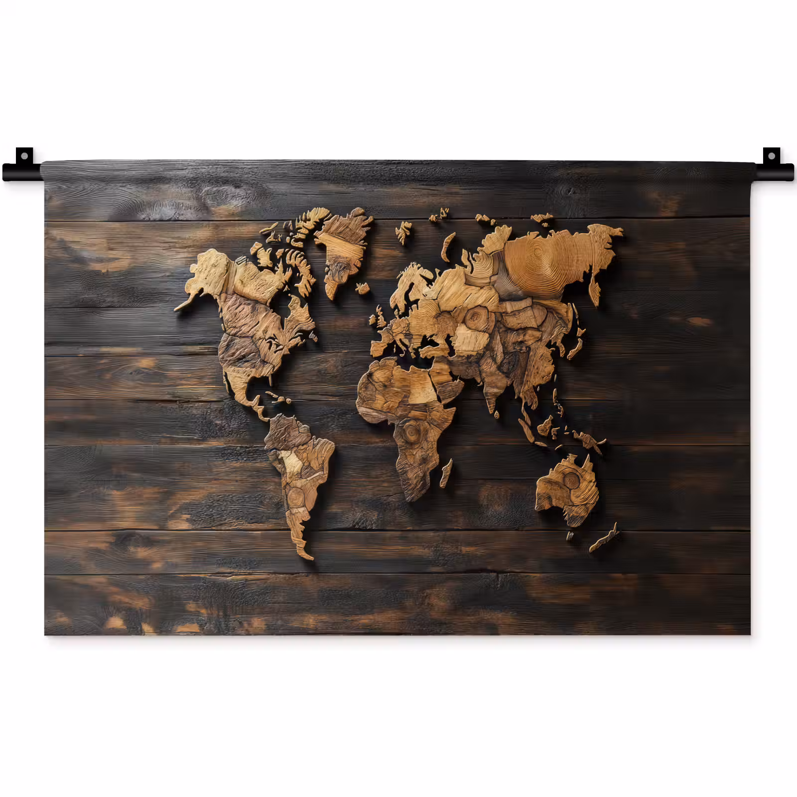Wandkleed - Wereldkaart - Hout - Mozaïek — 1