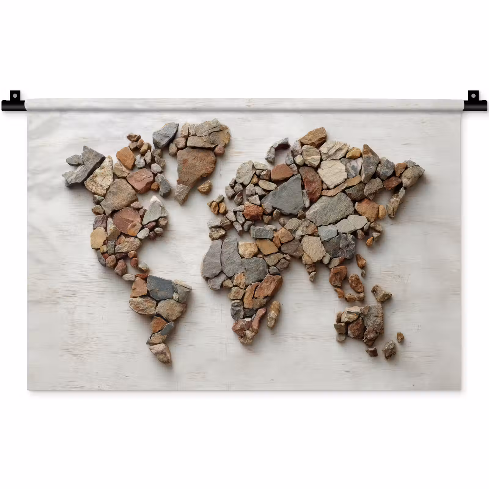 Wandkleed - Wereldkaart - Stenen - Wit — 1