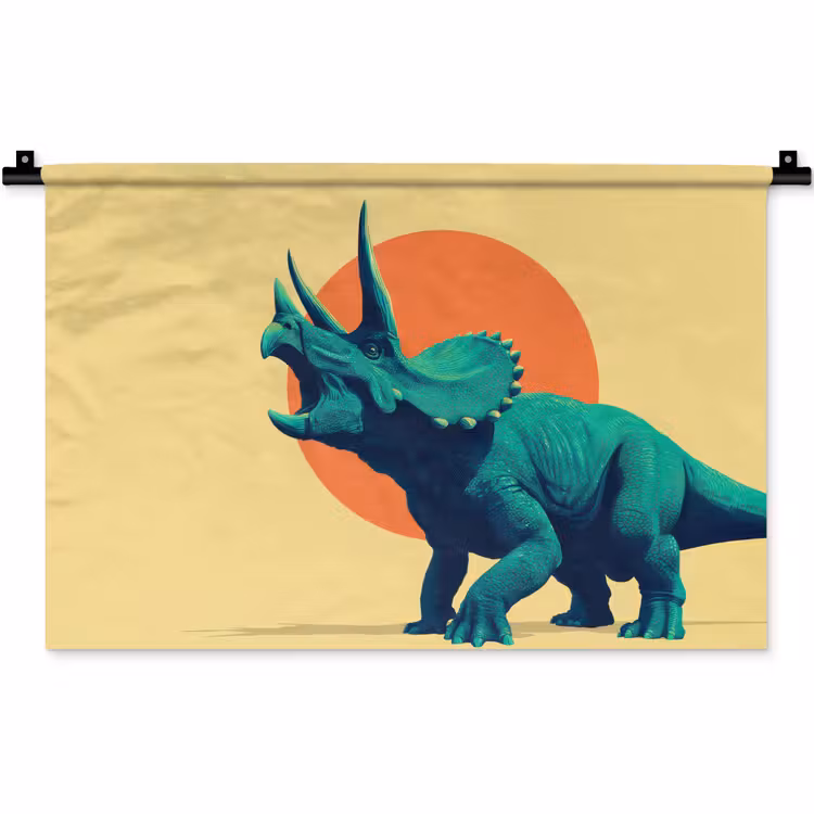 Wandkleed - Triceratops - Cirkel - Oranje - Hoorns — 1