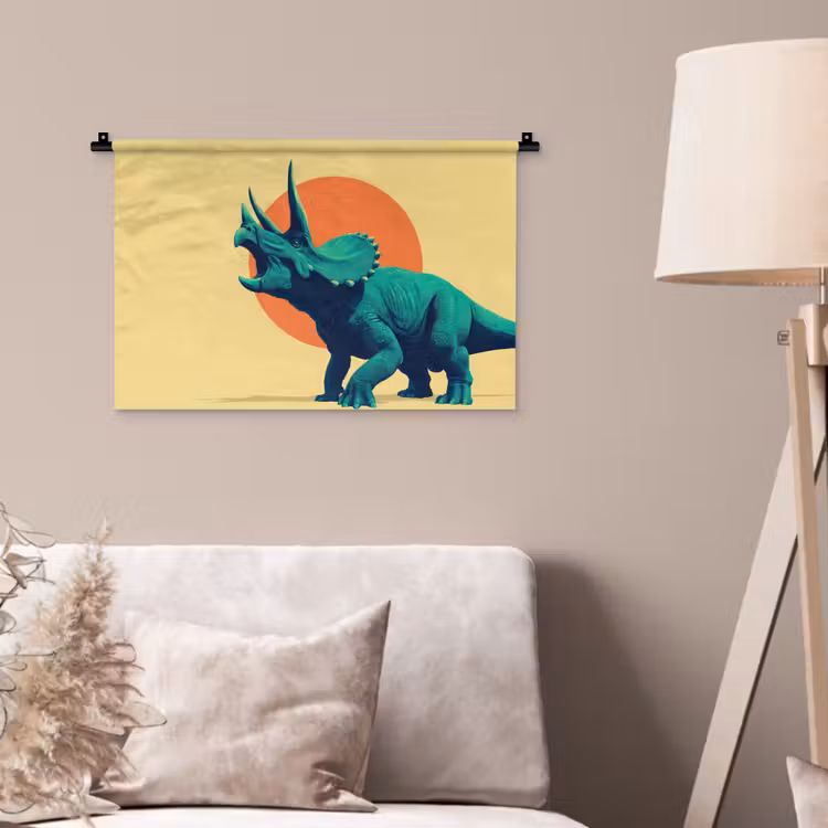 Wandkleed - Triceratops - Cirkel - Oranje - Hoorns — 2
