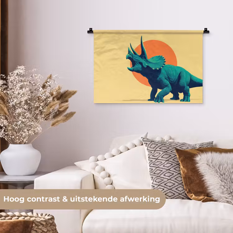 Wandkleed - Triceratops - Cirkel - Oranje - Hoorns — 4