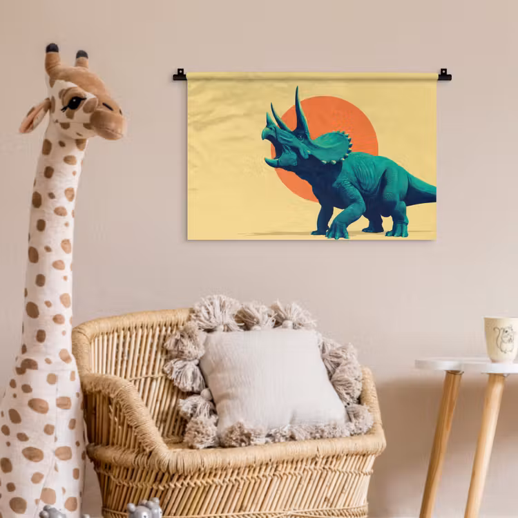 Wandkleed - Triceratops - Cirkel - Oranje - Hoorns — 5