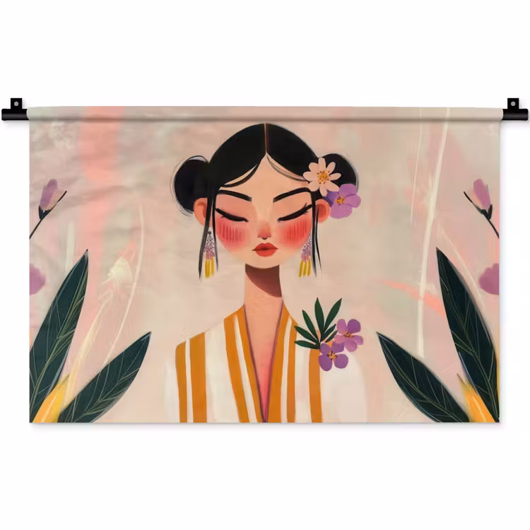 Wandkleed - Vrouw - Bloemen - Pastel — 1