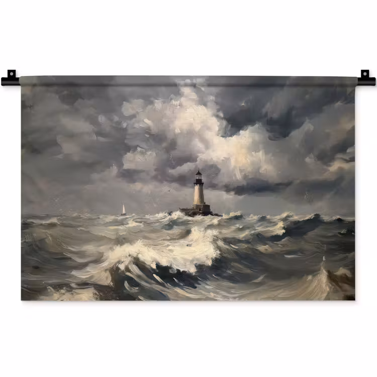 Wandkleed - Vuurtoren - Golven - Storm — 1