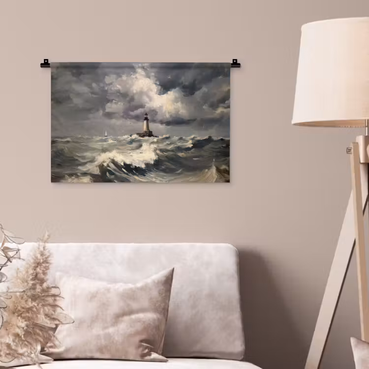 Wandkleed - Vuurtoren - Golven - Storm — 2