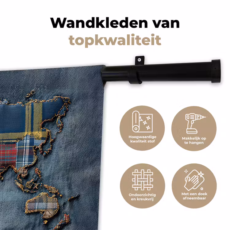 Wandkleed - Wereldkaart - Denim - Textiel — 3