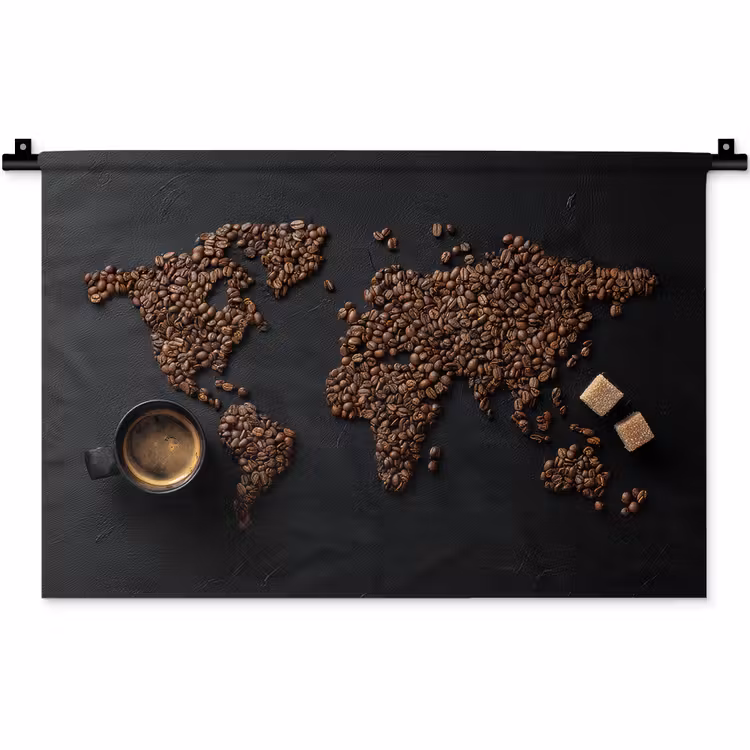 Wandkleed - Wereldkaart - Espresso - Zwart — 1