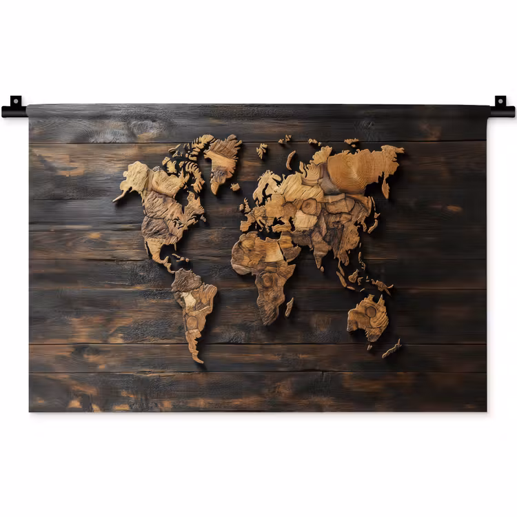 Wandkleed - Wereldkaart - Hout - Mozaïek — 1