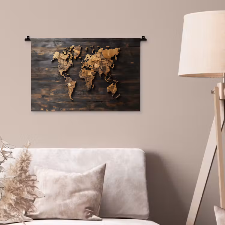 Wandkleed - Wereldkaart - Hout - Mozaïek — 2