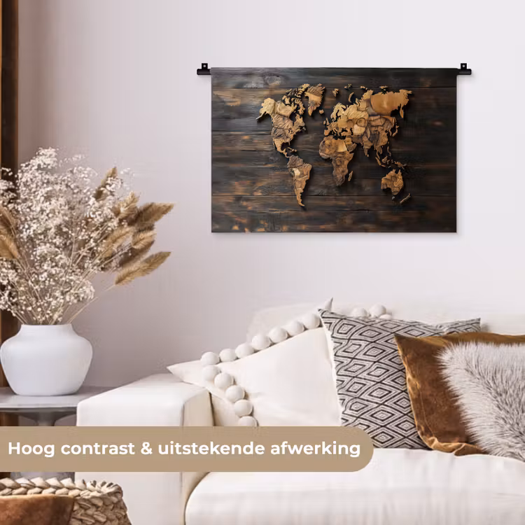 Wandkleed - Wereldkaart - Hout - Mozaïek — 4