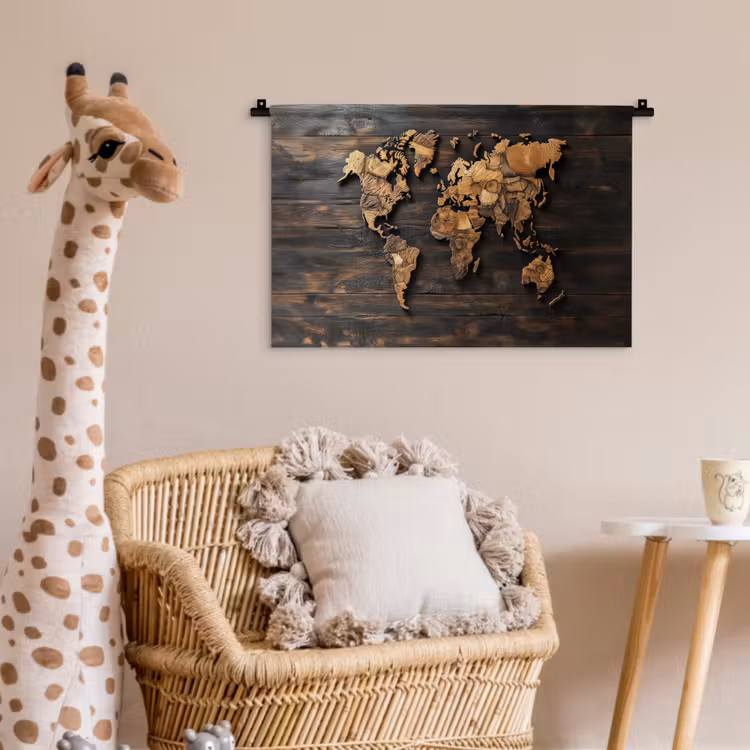 Wandkleed - Wereldkaart - Hout - Mozaïek — 5