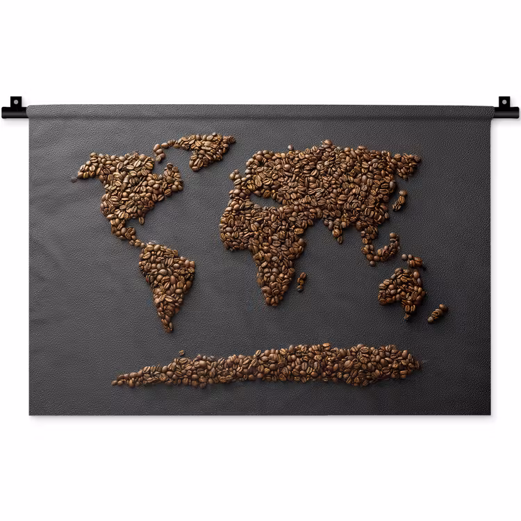 Wandkleed - Wereldkaart - Koffie - Grijs — 1