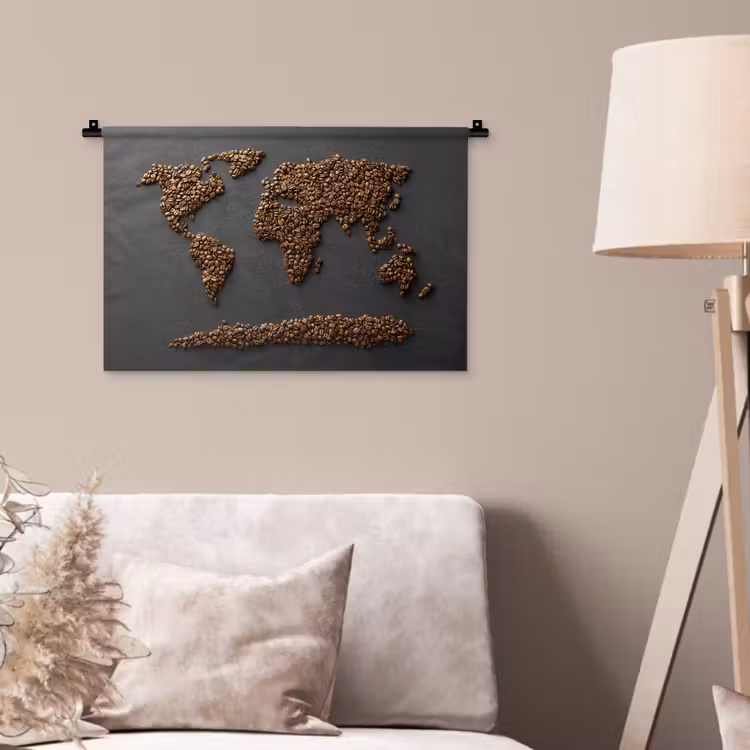Wandkleed - Wereldkaart - Koffie - Grijs — 2