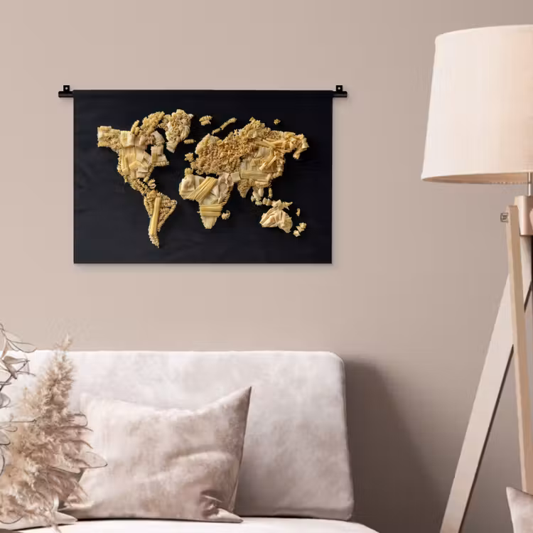Wandkleed - Wereldkaart - Pasta - Zwart — 2