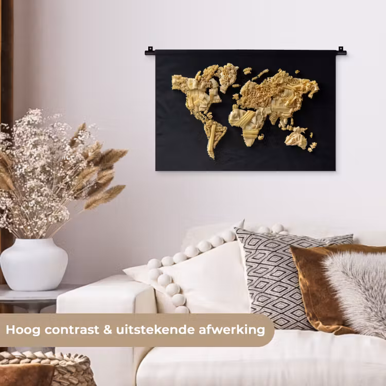 Wandkleed - Wereldkaart - Pasta - Zwart — 4
