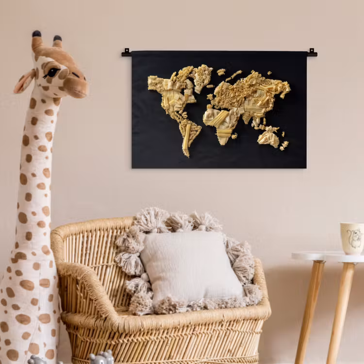 Wandkleed - Wereldkaart - Pasta - Zwart — 5