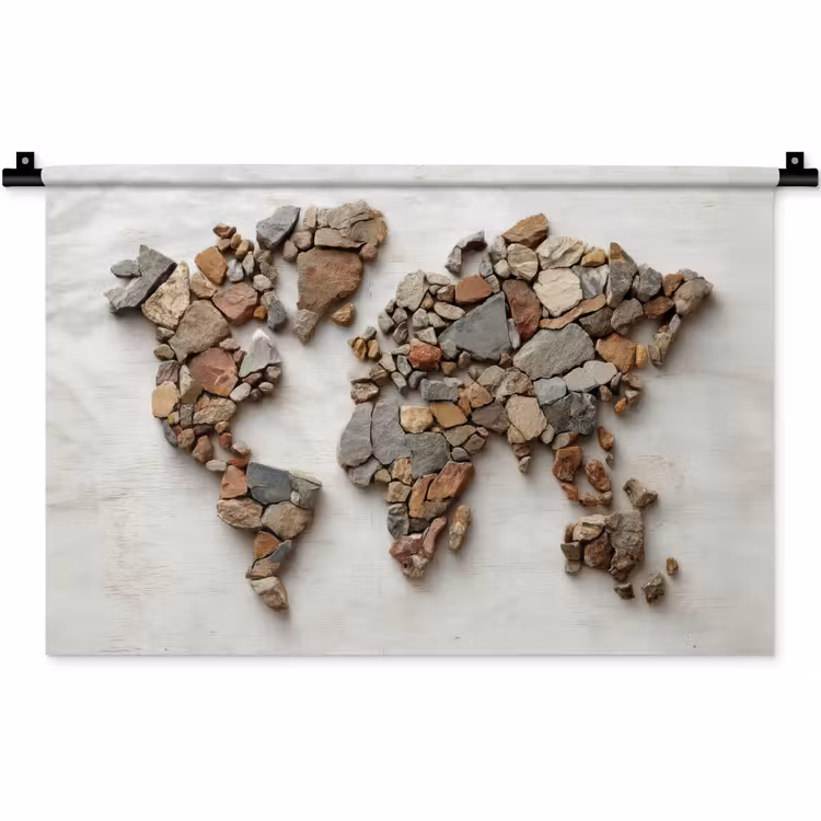 Wandkleed - Wereldkaart - Stenen - Wit — 1