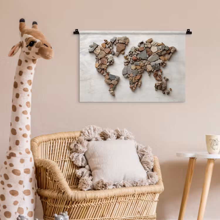 Wandkleed - Wereldkaart - Stenen - Wit — 5