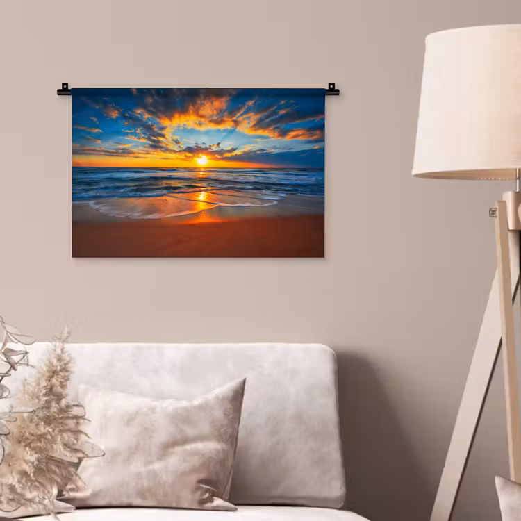 Wandkleed - Zee - Zonsondergang - Strand - Wolken - Oranje — 2
