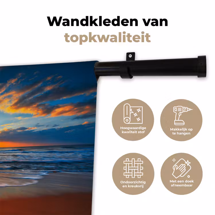 Wandkleed - Zee - Zonsondergang - Strand - Wolken - Oranje — 3