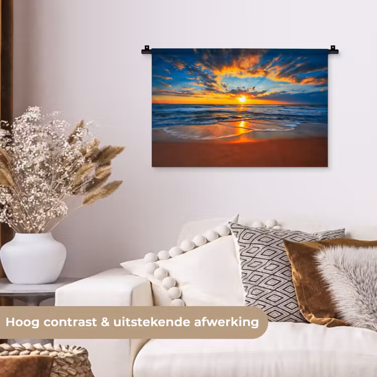 Wandkleed - Zee - Zonsondergang - Strand - Wolken - Oranje — 4