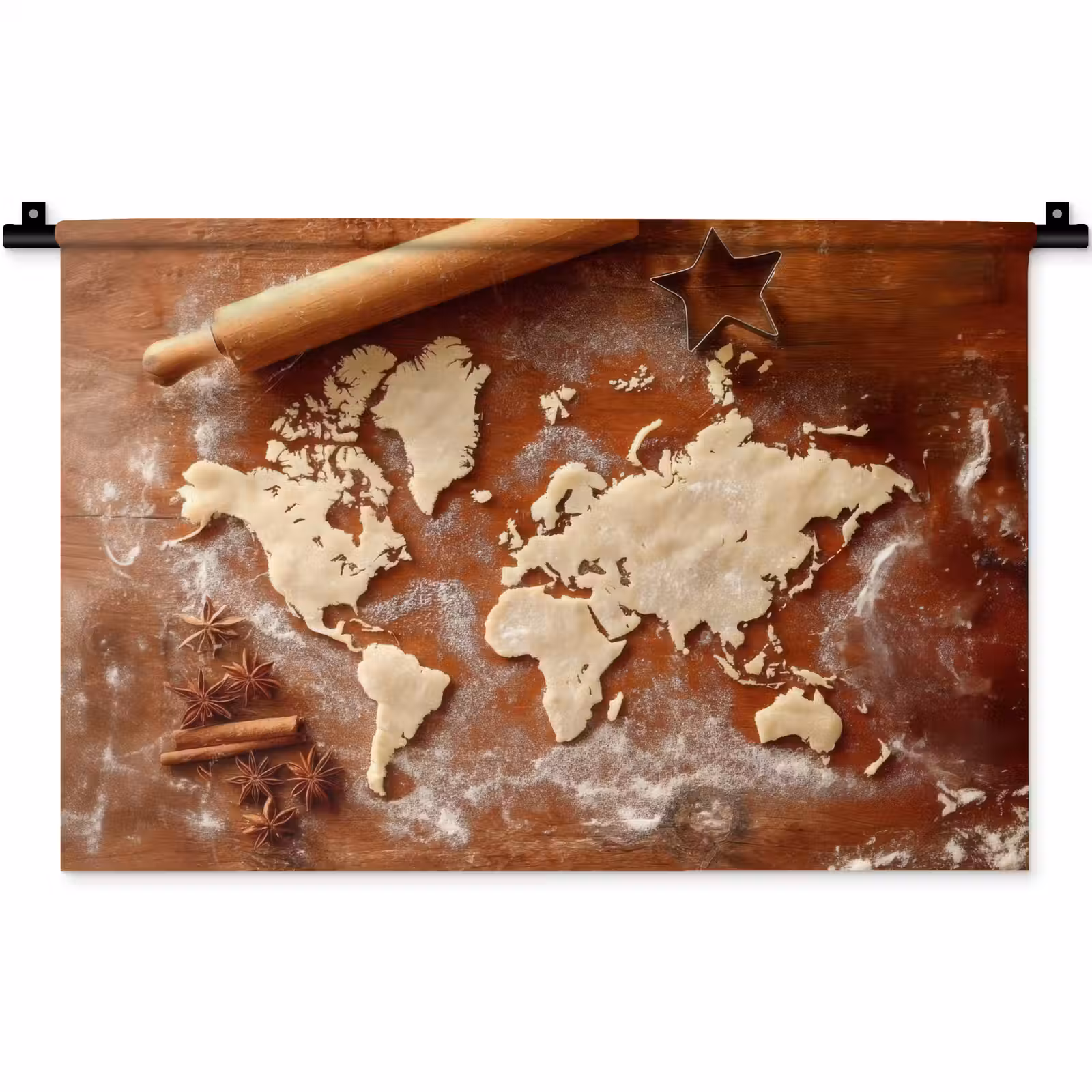 Wandkleed - Wereldkaart - Koekjesdeeg - Warme baksfeer — 1