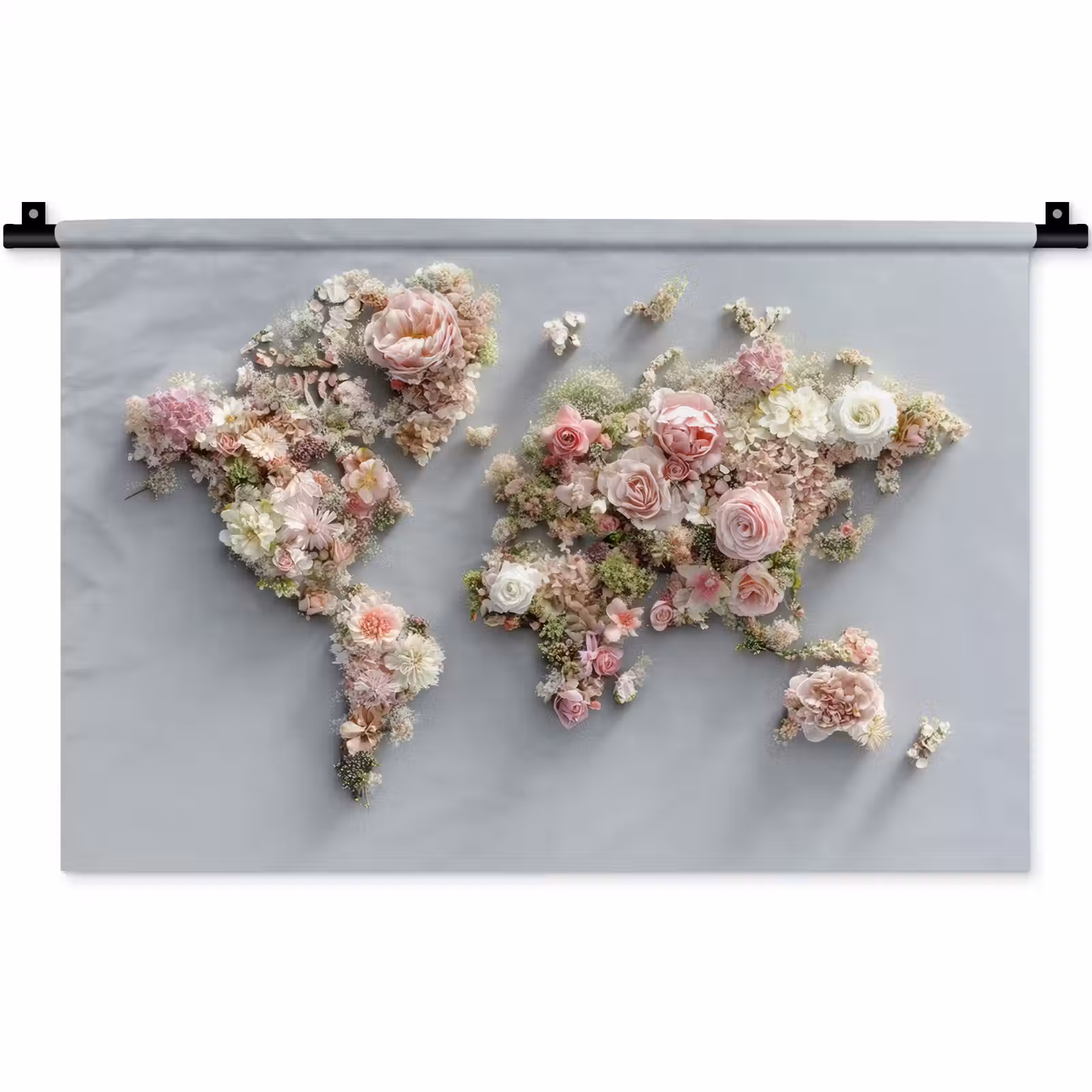 Wandkleed - Wereldkaart - Rozen - Roze — 1
