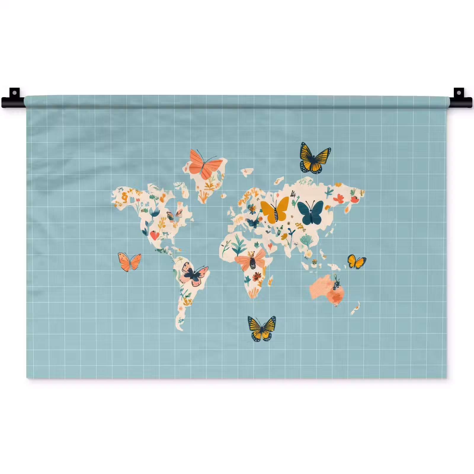 Wandkleed - Wereldkaart - Vlinders - Dromerig — 1